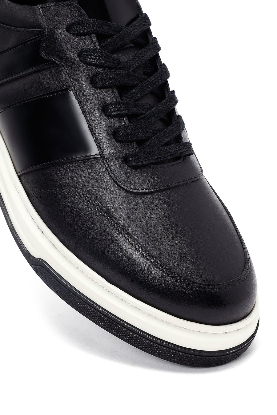 Men's Black Lace Up Leather Sneakers