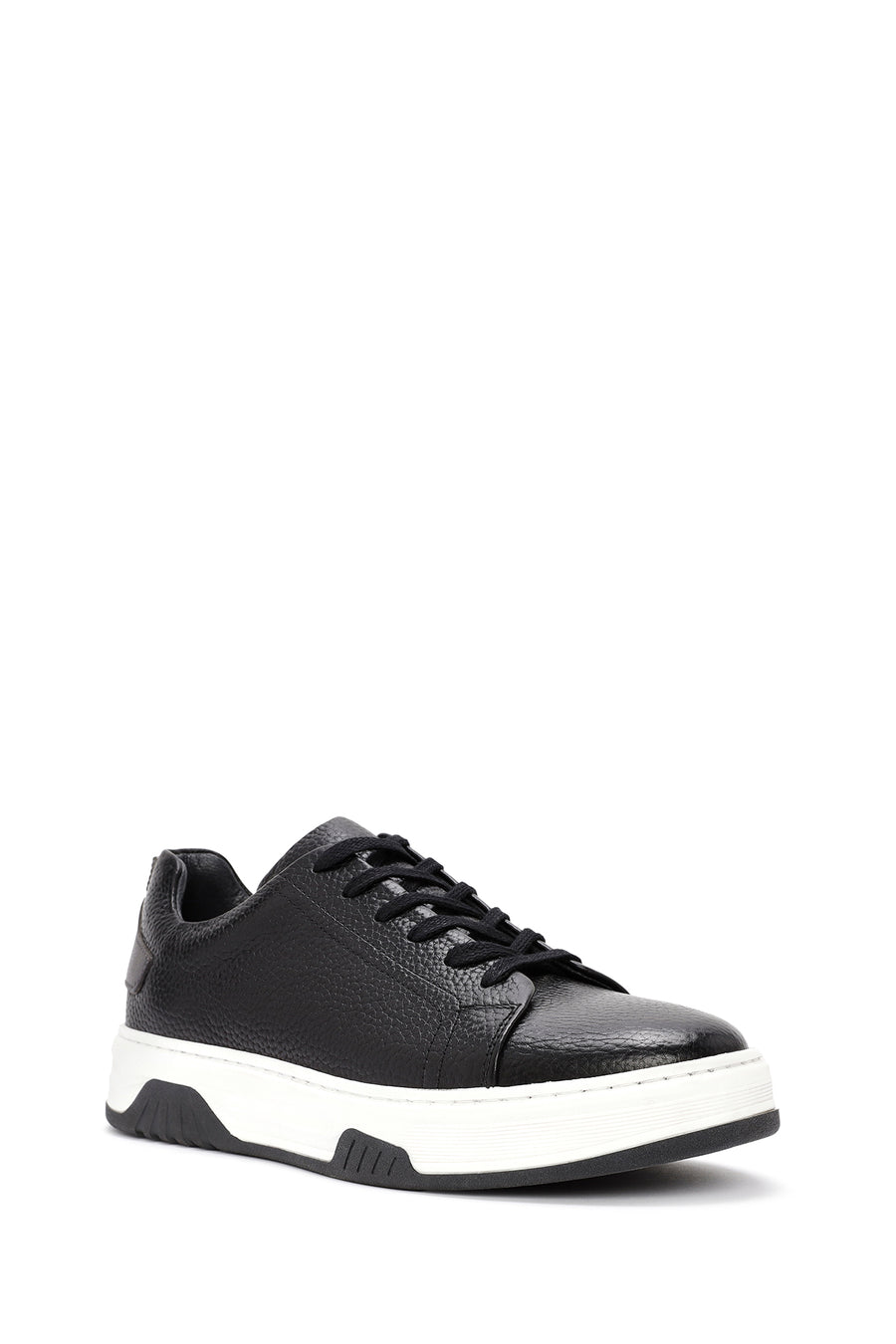 Erkek Siyah Bağcıklı Kalın Tabanlı Deri Sneaker