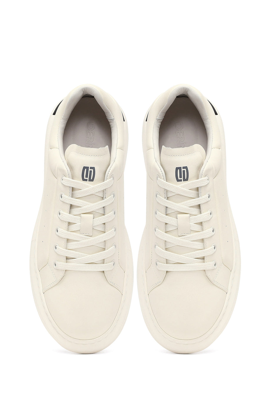 Erkek Beyaz Bağcıklı Kalın Tabanlı Deri Sneaker