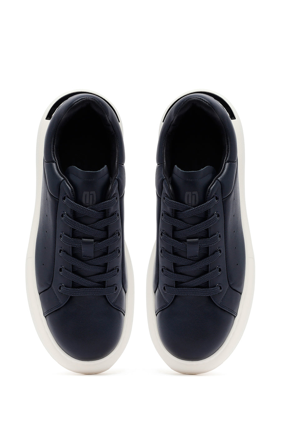 Erkek Lacivert Bağcıklı Kalın Tabanlı Deri Sneaker