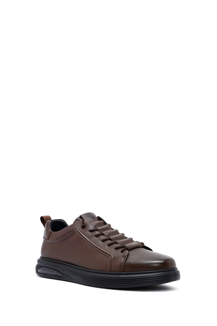 Erkek Kahverengi Bağcıklı Deri Sneaker