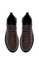 Erkek Kahverengi Bağcıklı Deri Sneaker | Derimod