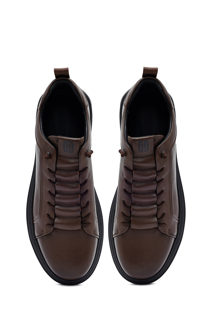 Erkek Kahverengi Bağcıklı Deri Sneaker