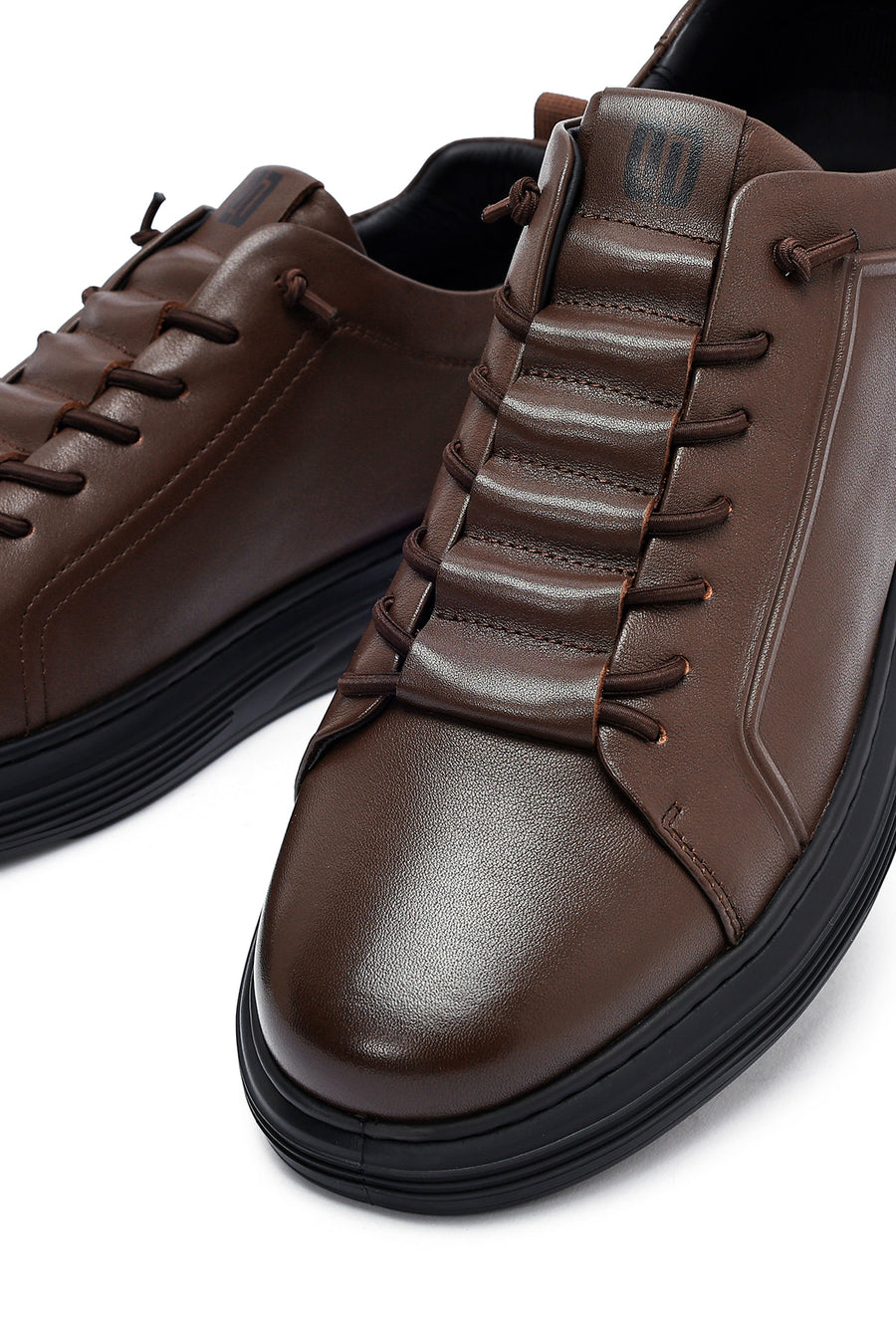 Erkek Kahverengi Bağcıklı Deri Sneaker