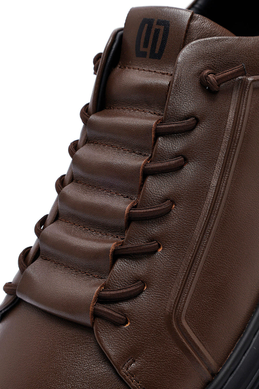 Erkek Kahverengi Bağcıklı Deri Sneaker