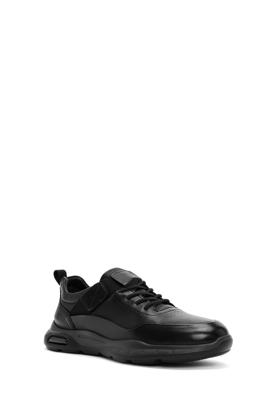 Erkek Siyah Bağcıklı Deri Casual Sneaker
