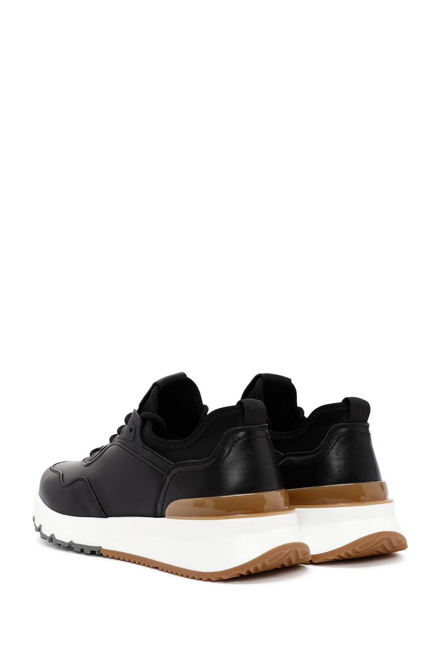 Erkek Siyah Bağcıklı Kalın Tabanlı Deri Casual Sneaker