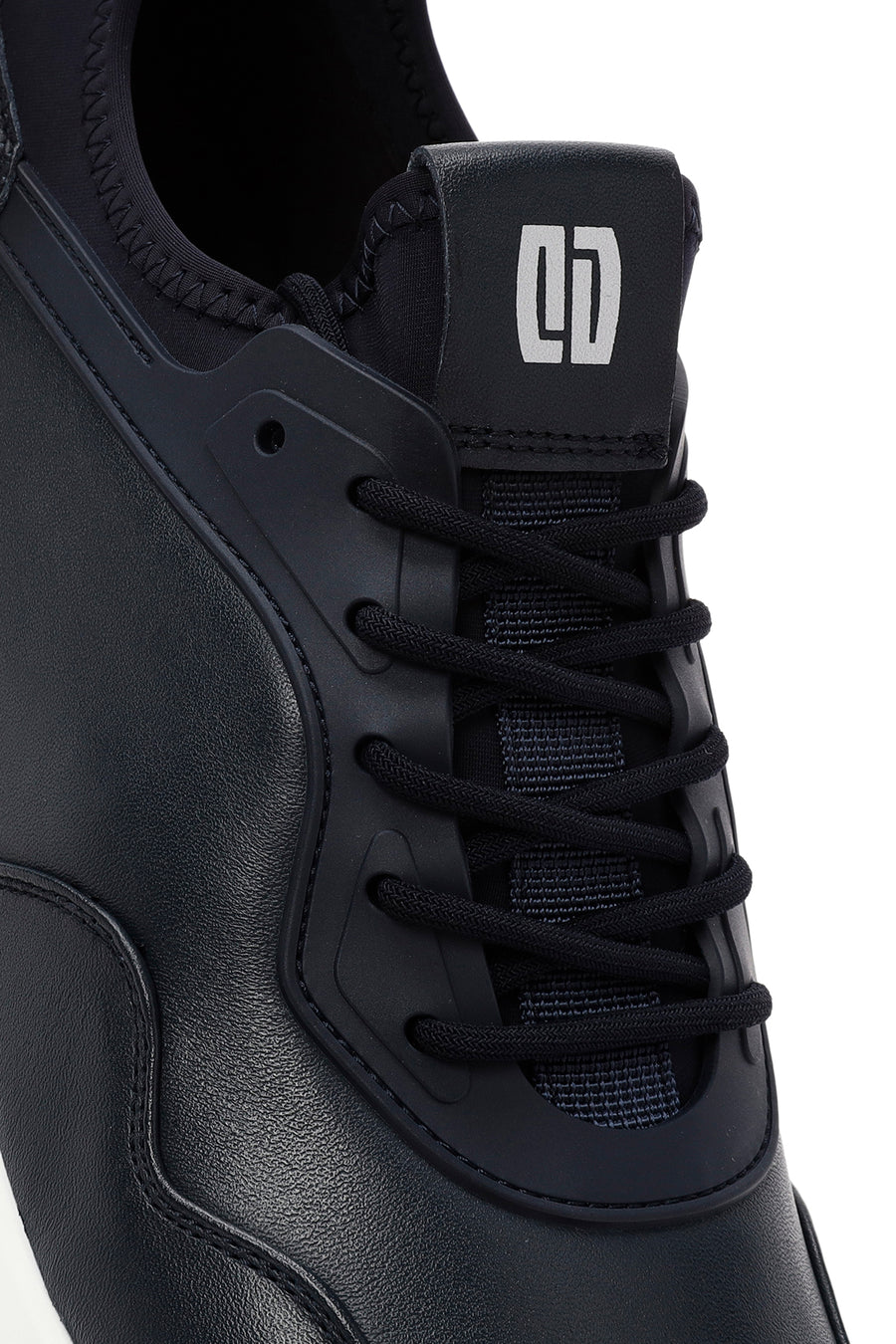 Men's Navy Blue Lace-Up Thick-Soled Leather Casual Sneakers