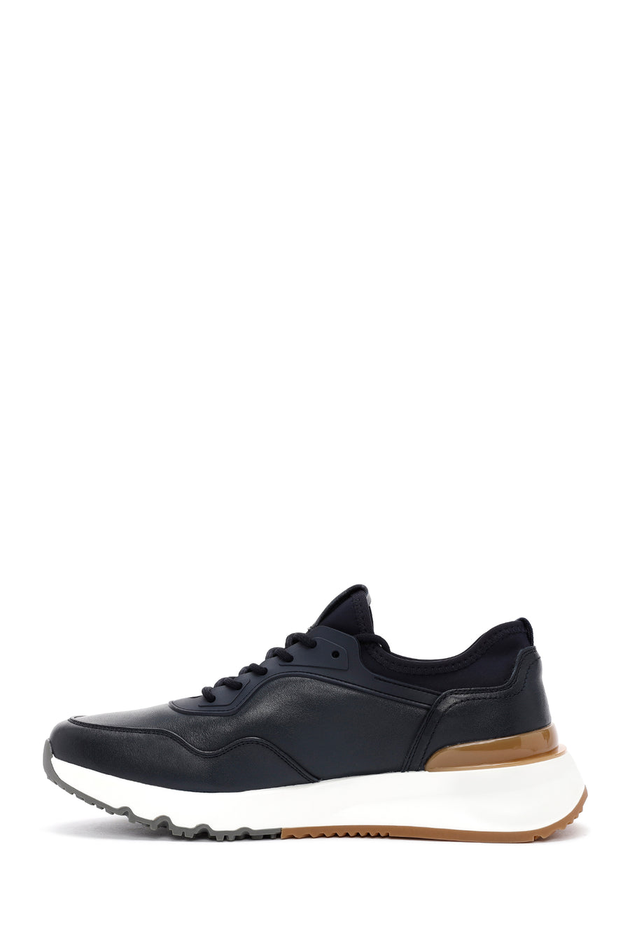 Men's Navy Blue Lace-Up Thick-Soled Leather Casual Sneakers