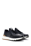 Men's Navy Blue Lace-Up Thick-Soled Leather Casual Sneakers | Derimod