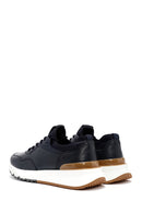 Men's Navy Blue Lace-Up Thick-Soled Leather Casual Sneakers | Derimod