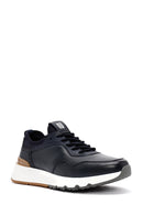 Men's Navy Blue Lace-Up Thick-Soled Leather Casual Sneakers | Derimod