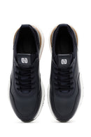 Men's Navy Blue Lace-Up Thick-Soled Leather Casual Sneakers | Derimod