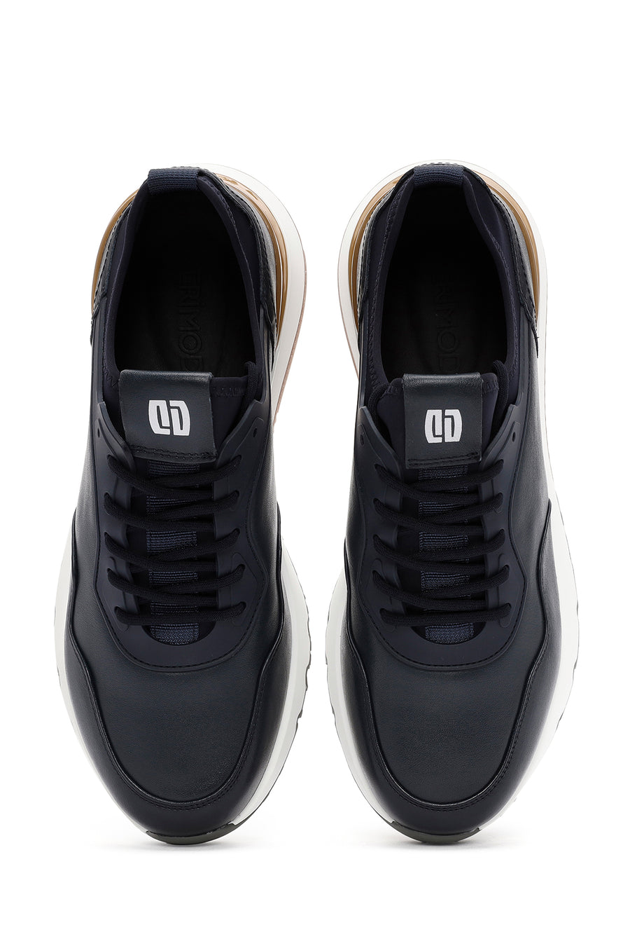 Men's Navy Blue Lace-Up Thick-Soled Leather Casual Sneakers