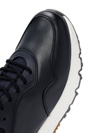 Men's Navy Blue Lace-Up Thick-Soled Leather Casual Sneakers | Derimod