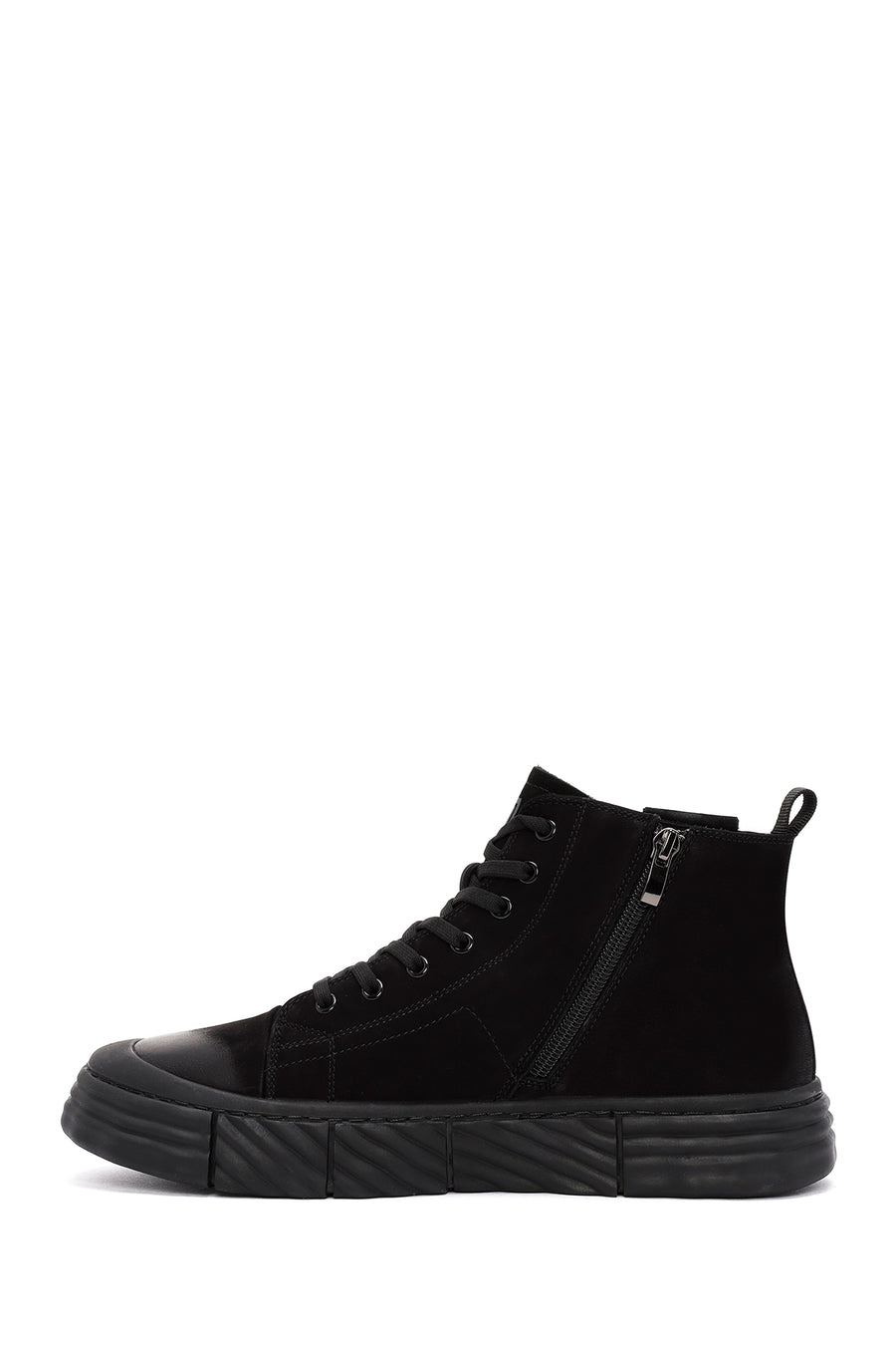 Men's Black Zippered Nubuck Sports Boots