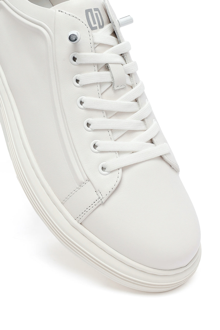 Men's White Lace-Up Leather Sneakers