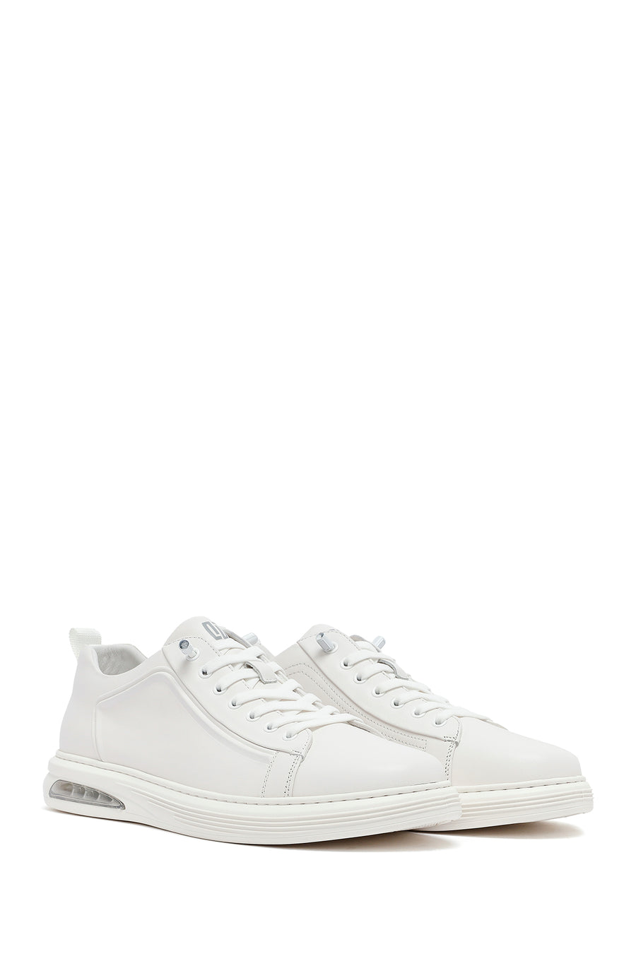Men's White Lace-Up Leather Sneakers