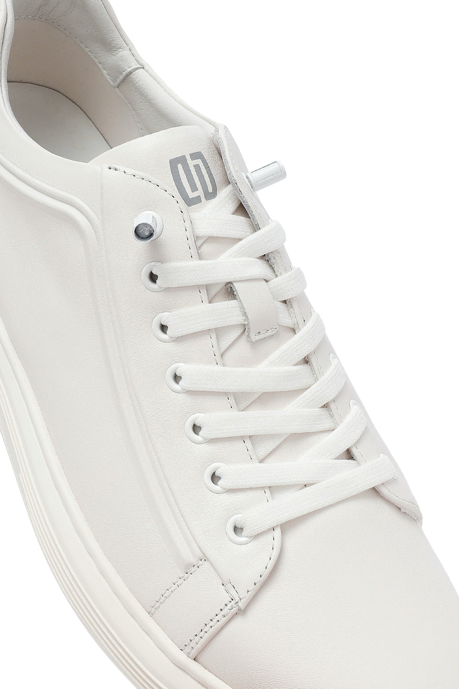 Men's White Lace-Up Leather Sneakers