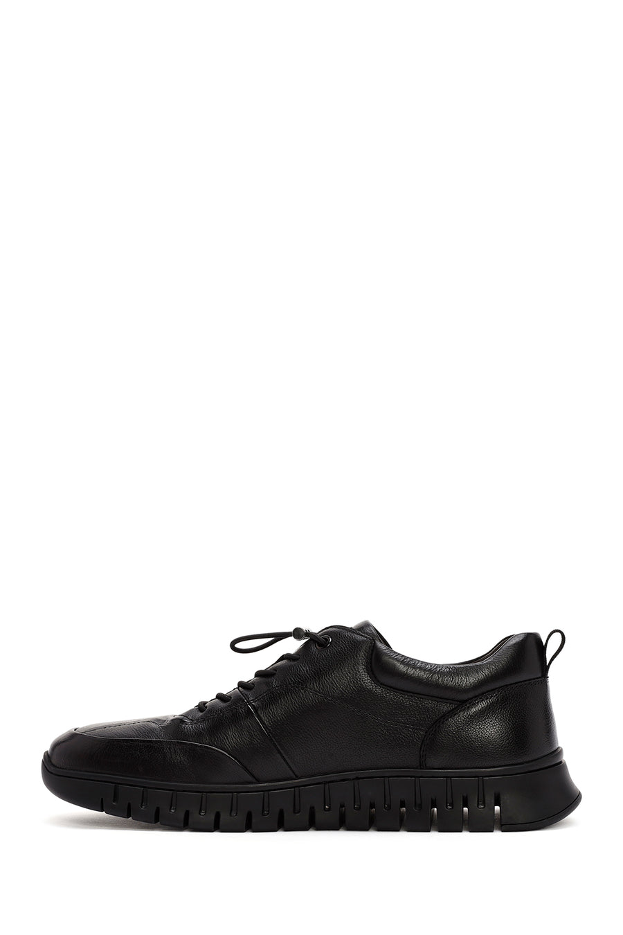 Men's Black Lace-Up Leather Casual Sneakers