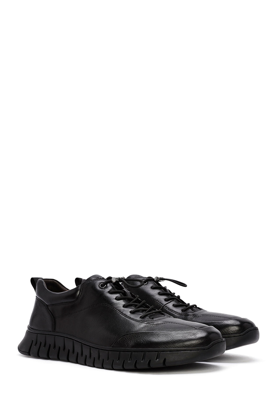 Men's Black Lace-Up Leather Casual Sneakers