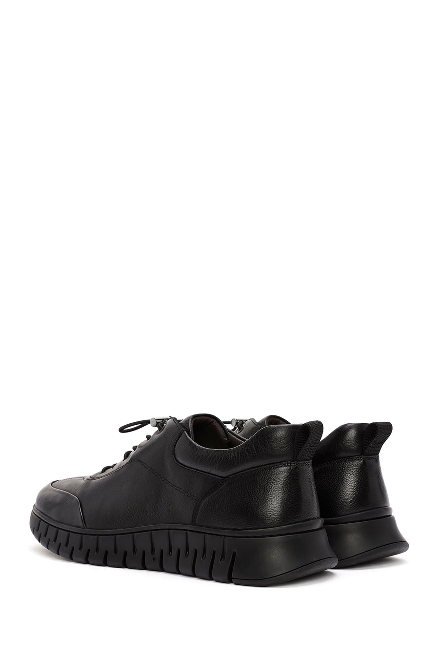Men's Black Lace-Up Leather Casual Sneakers