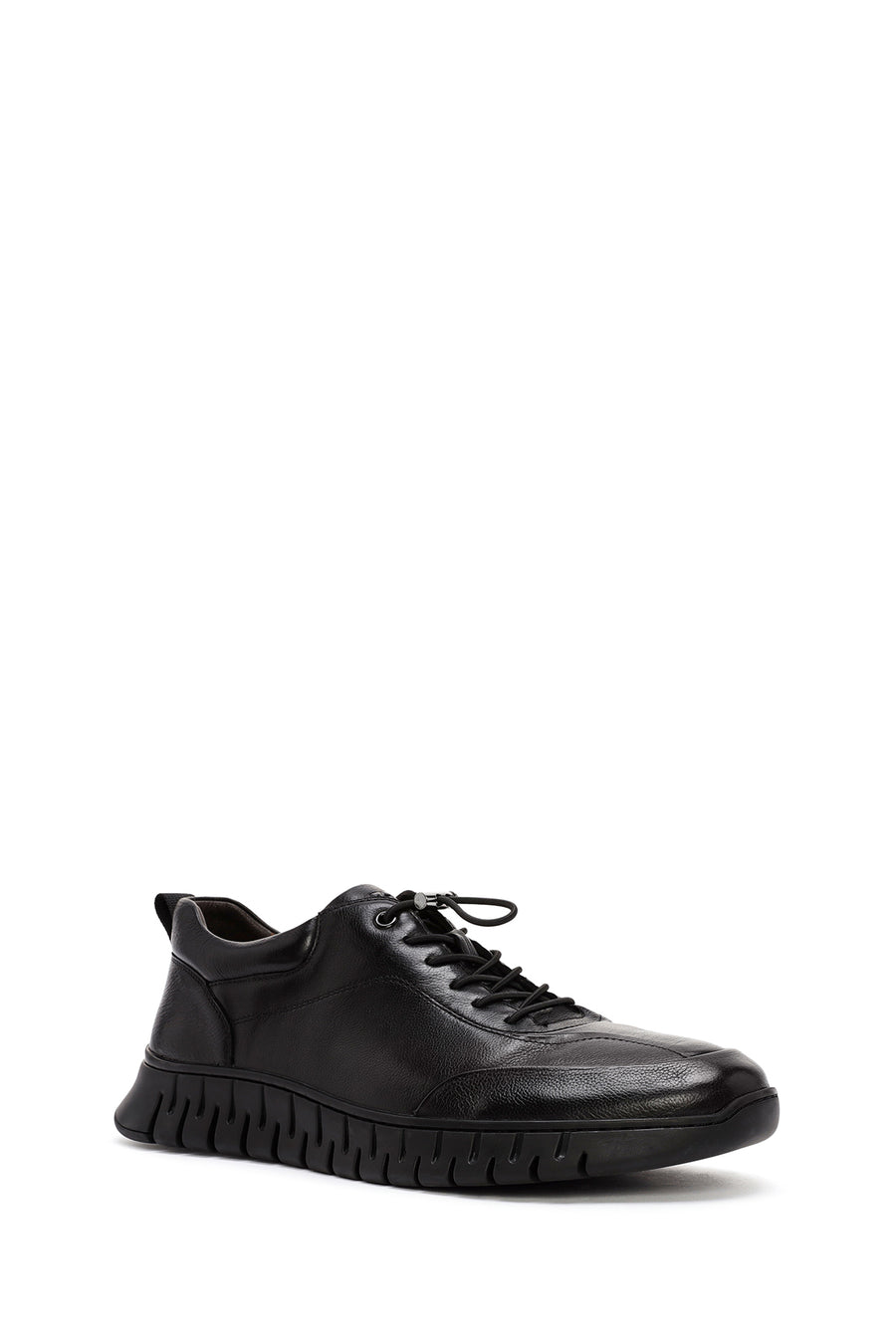 Men's Black Lace-Up Leather Casual Sneakers