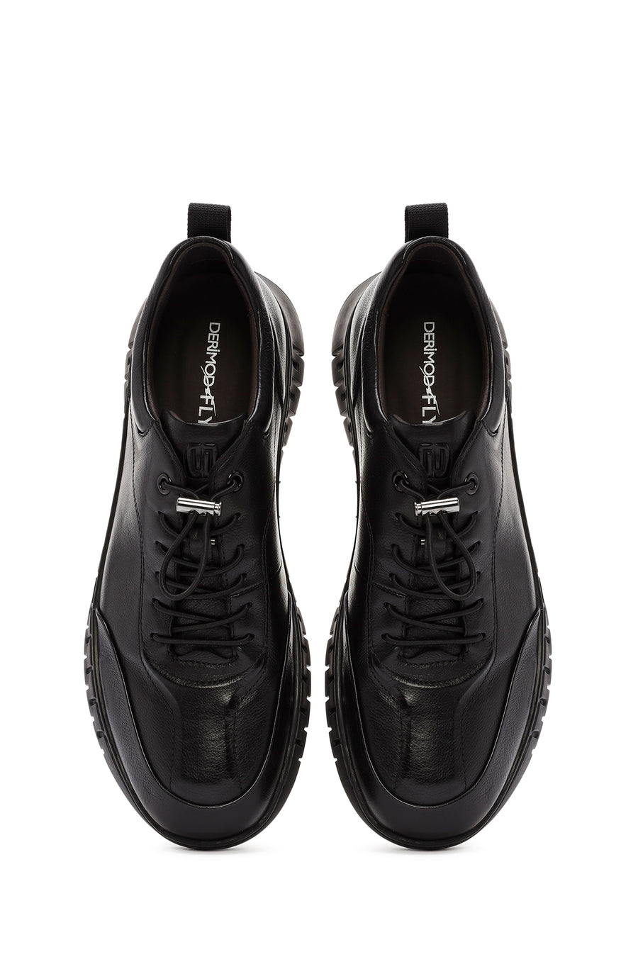 Men's Black Lace-Up Leather Casual Sneakers
