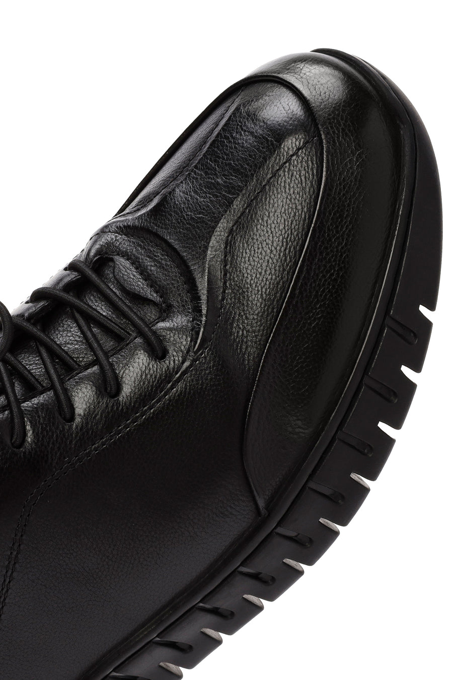 Men's Black Lace-Up Leather Casual Sneakers