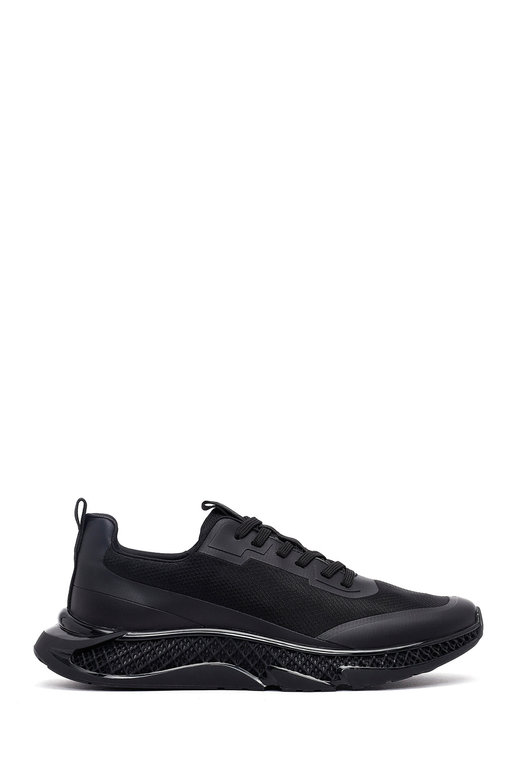 Erkek Siyah Bağcıklı Kalın Tabanlı Kumaş Sneaker