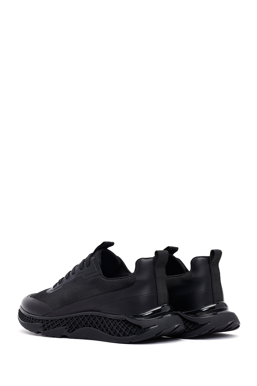 Erkek Siyah Bağcıklı Kalın Tabanlı Kumaş Sneaker