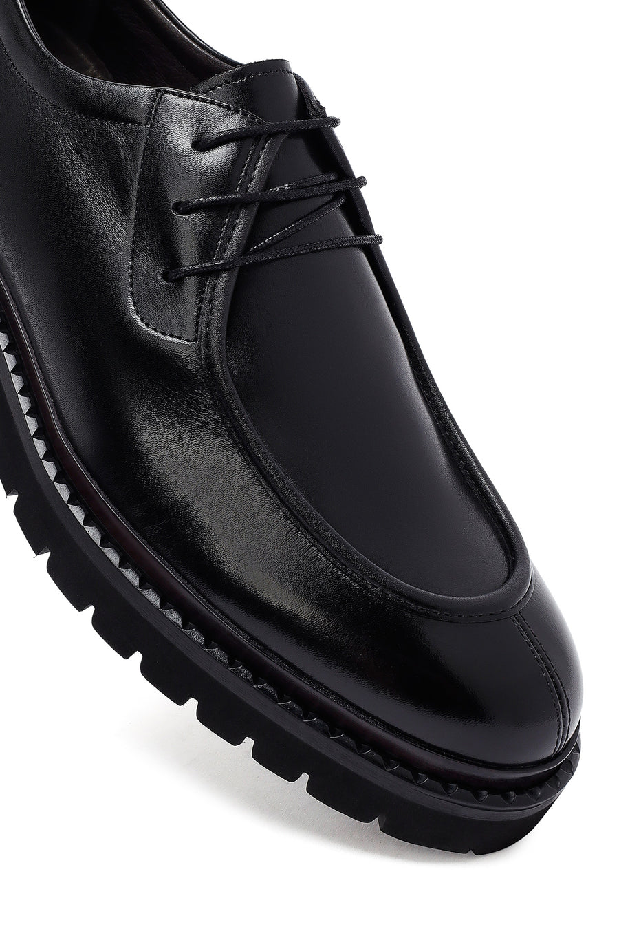 Men's Black Lace-Up Thick-Soled Leather Casual Shoes