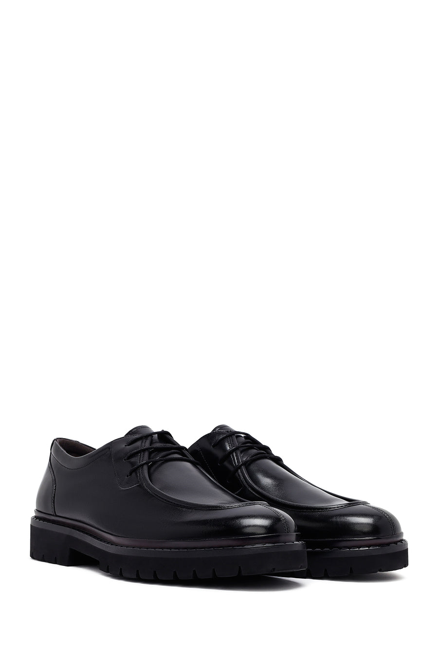 Men's Black Lace-Up Thick-Soled Leather Casual Shoes