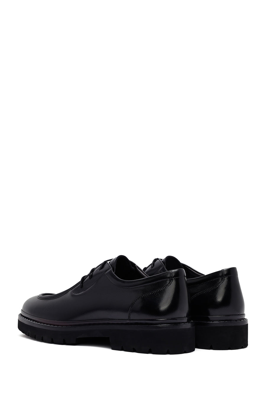 Men's Black Lace-Up Thick-Soled Leather Casual Shoes
