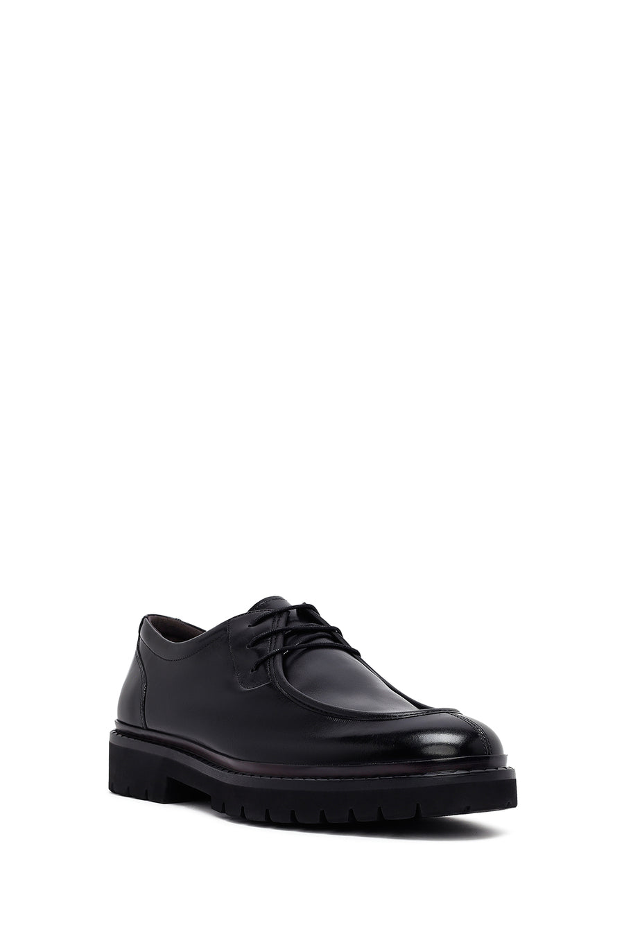 Men's Black Lace-Up Thick-Soled Leather Casual Shoes