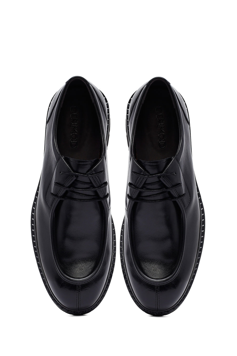 Men's Black Lace-Up Thick-Soled Leather Casual Shoes