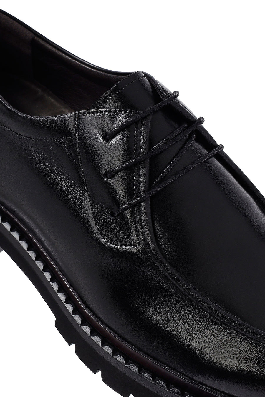 Men's Black Lace-Up Thick-Soled Leather Casual Shoes