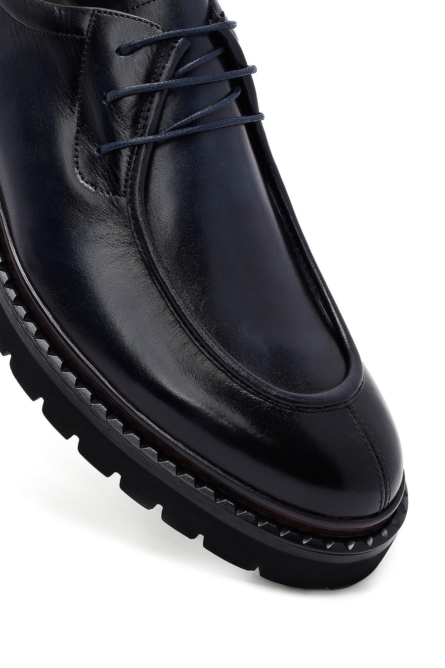 Men's Navy Blue Lace-Up Thick-Soled Leather Casual Shoes
