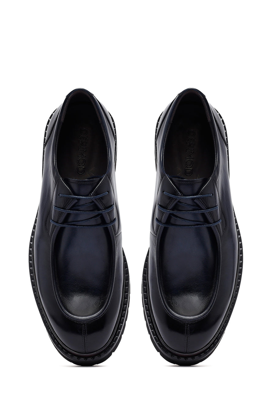Men's Navy Blue Lace-Up Thick-Soled Leather Casual Shoes