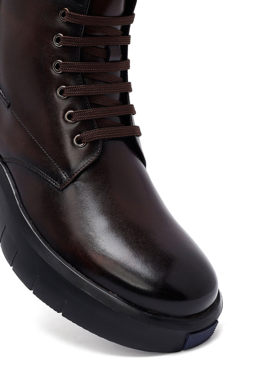Men's Brown Zippered Thick Sole Leather Boat