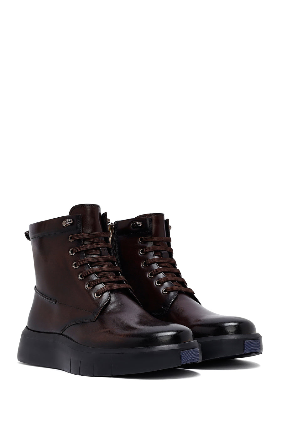 Men's Brown Zippered Thick Sole Leather Boat