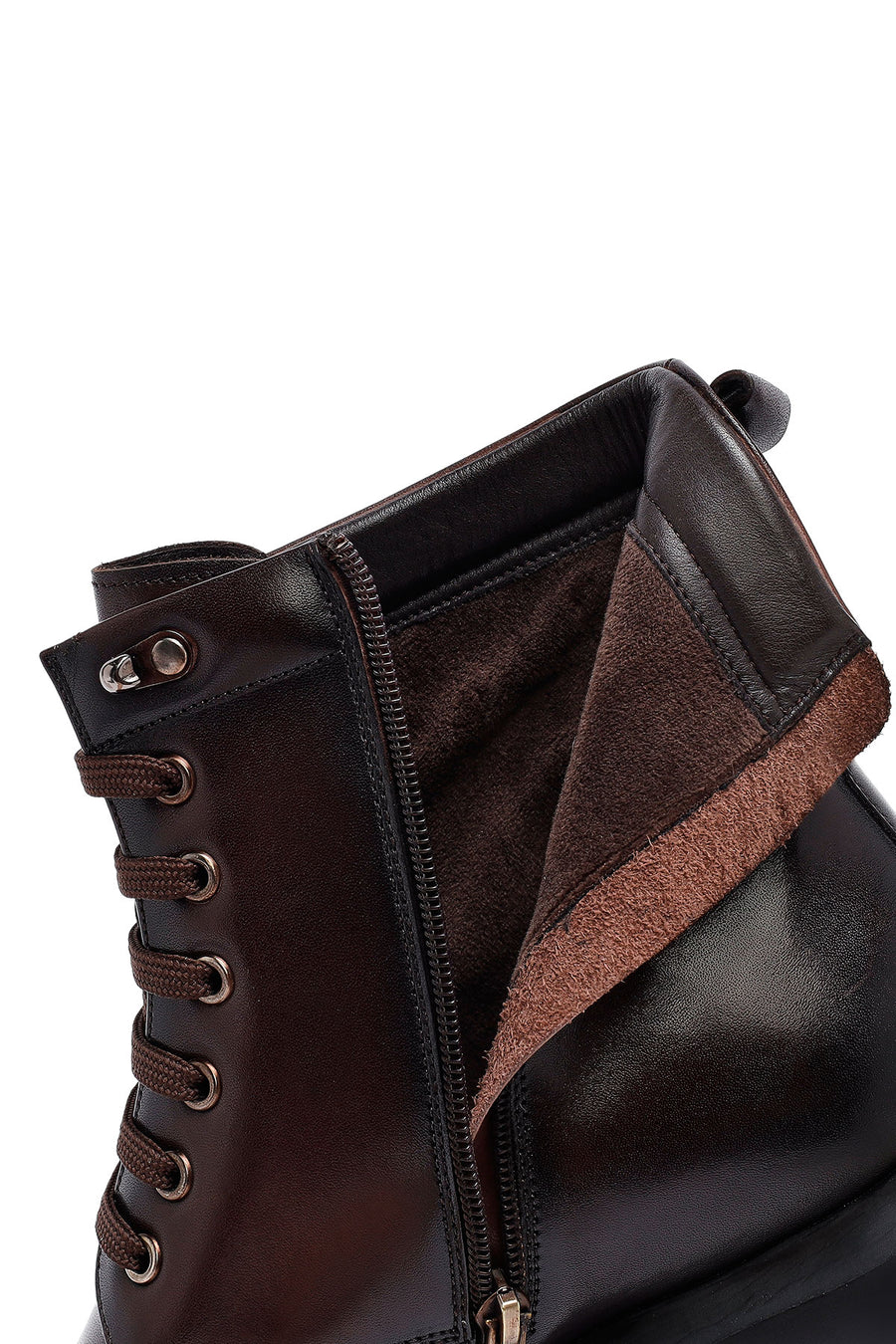 Men's Brown Zippered Thick Sole Leather Boat