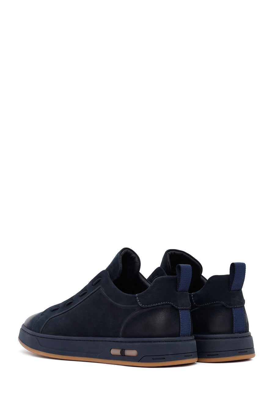 Men's Navy Blue Lace-Up Nubuck Leather Sneakers