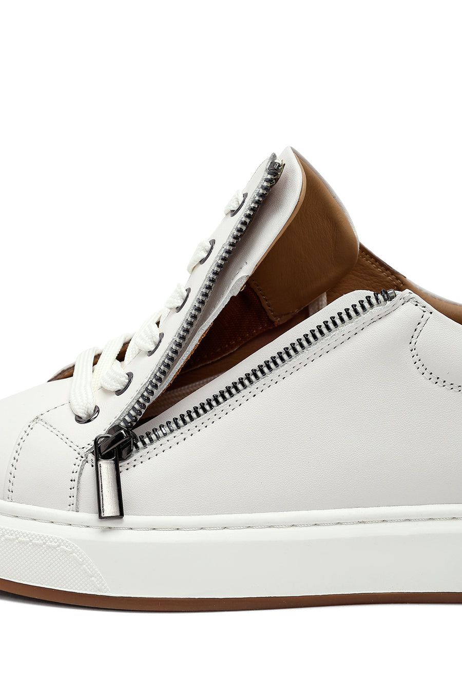 Erkek Beyaz Bağcıklı Deri Sneaker