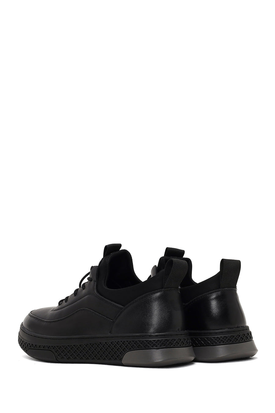Erkek Siyah Bağcıklı Kalın Tabanlı Deri Sneaker