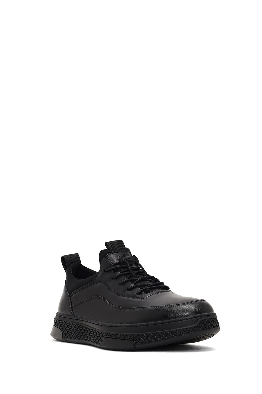 Erkek Siyah Bağcıklı Kalın Tabanlı Deri Sneaker