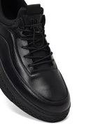 Erkek Siyah Bağcıklı Kalın Tabanlı Deri Sneaker | Derimod