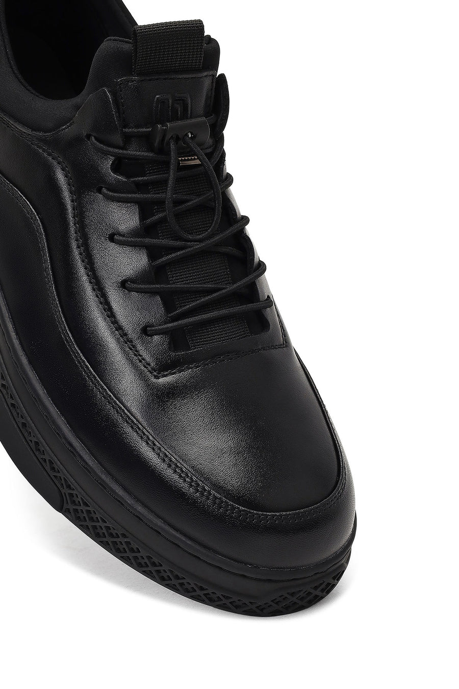 Erkek Siyah Bağcıklı Kalın Tabanlı Deri Sneaker