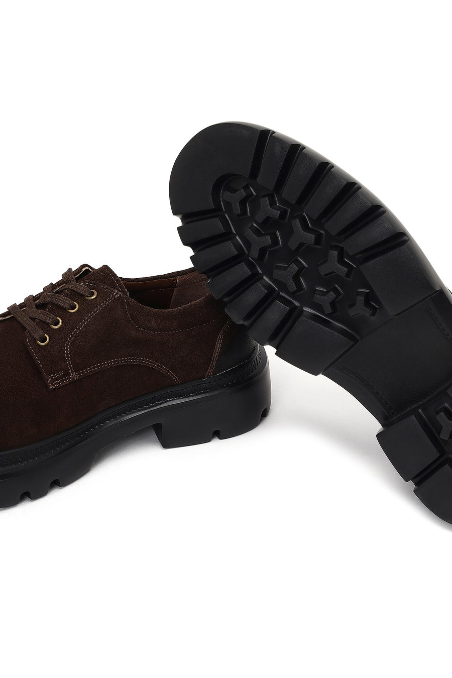 Men's Brown Lace-Up Thick-Soled Suede Leather Casual Shoes