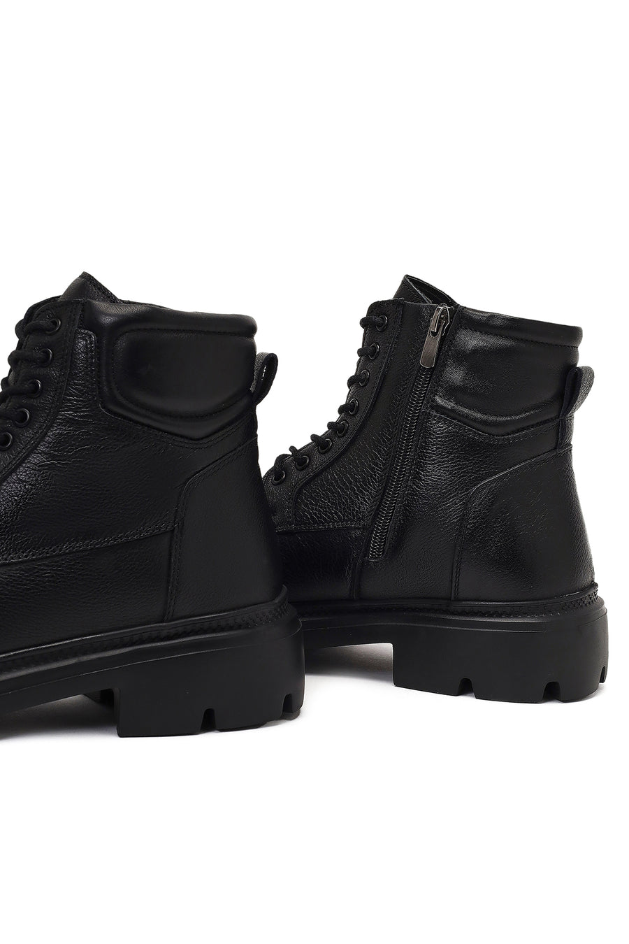 Men's Black Zippered Thick-Soled Leather Boots